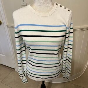 New With Tags LOFT Cream Sweater with Blue and Green Stripes Size Medium